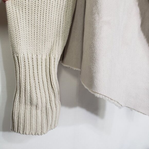Chelsea & Theodore Cardigan Sweater Size XL Beige Faux-Fur Suede Open-Front Knit - Picture 6 of 9